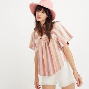 Madewell Top Womens Small Sherbet Stripe Texture Thread Butterfly Oversized Boho